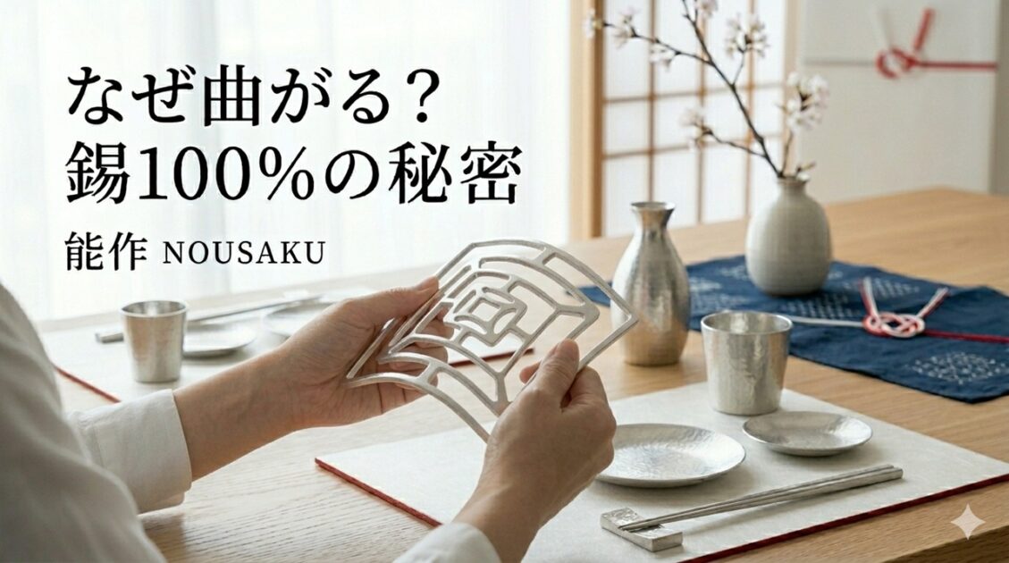 能作の錫100%製品KAGOを手で曲げている様子｜富山・高岡の鋳物ブランド