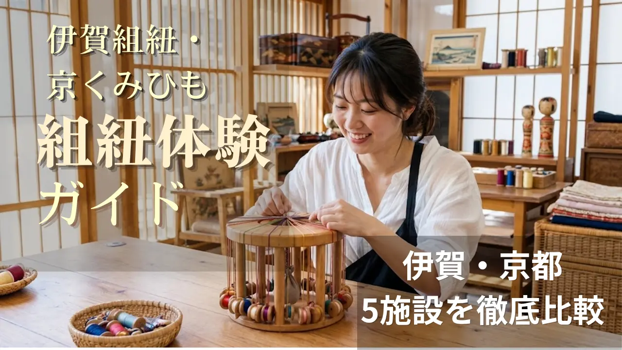組紐体験教室で丸台を使いブレスレット作りを楽しむ女性の笑顔