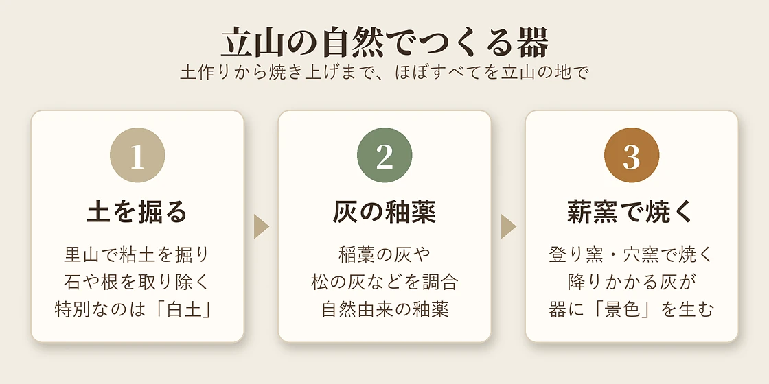 越中瀬戸焼の作り方 土を掘る・灰の釉薬・薪窯で焼く